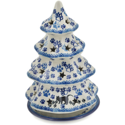 Polish Pottery Christmas Tree Candle Holder 8&quot; Boo Boo Kitty Paws