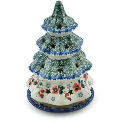 Polish Pottery Christmas Tree Candle Holder 8&quot; Budding Blossom