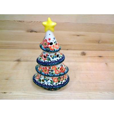 Polish Pottery Christmas Tree Candle Holder 8&quot; Butterfly Poppies UNIKAT
