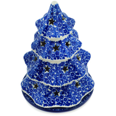 Polish Pottery Christmas Tree Candle Holder 8&quot; Choppy Waters