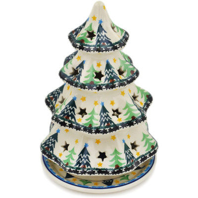 Polish Pottery Christmas Tree Candle Holder 8&quot; Christmas Evergreen