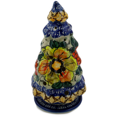 Polish Pottery Christmas Tree Candle Holder 8&quot; Colorful Bouquet UNIKAT