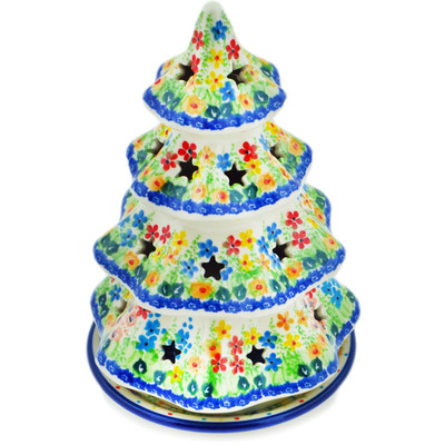 Polish Pottery Christmas Tree Candle Holder 8&quot; Colors Of The Wind UNIKAT