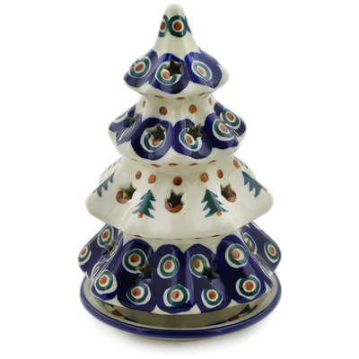 Polish Pottery Christmas Tree Candle Holder 8&quot; Cranberries And Evergree