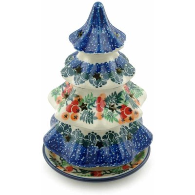 Polish Pottery Christmas Tree Candle Holder 8&quot; Currant Tomatoes
