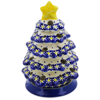 Polish Pottery Christmas Tree Candle Holder 8&quot; Daisy