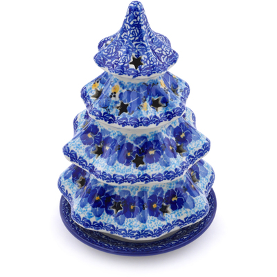 Polish Pottery Christmas Tree Candle Holder 8&quot; Deep Winter UNIKAT