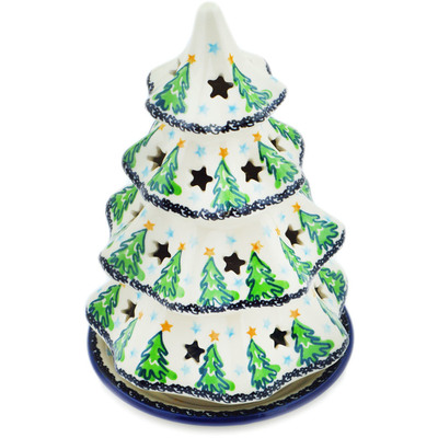 Polish Pottery Christmas Tree Candle Holder 8&quot; Ethereal Evergreen