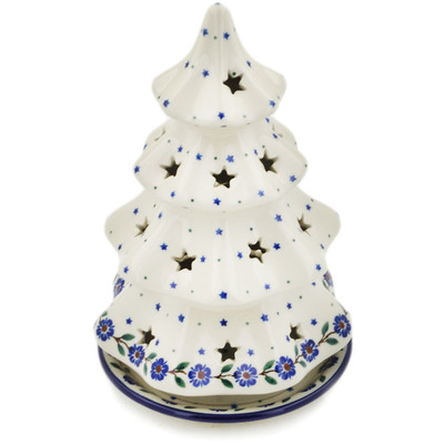 Polish Pottery Christmas Tree Candle Holder 8&quot; Falling Petals