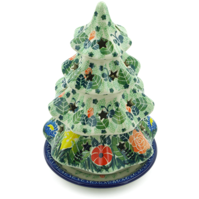 Polish Pottery Christmas Tree Candle Holder 8&quot; Floral Rhapsody UNIKAT