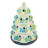 Polish Pottery Christmas Tree Candle Holder 8&quot; Flowers Under The Starry Sky