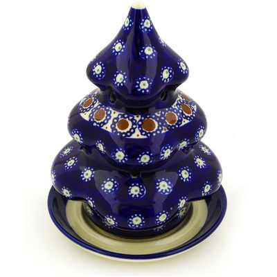 Polish Pottery Christmas Tree Candle Holder 8&quot; Flowery Americana