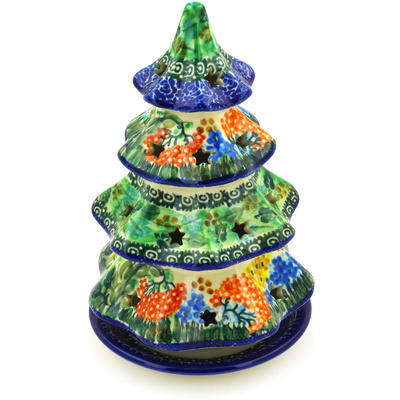 Polish Pottery Christmas Tree Candle Holder 8&quot; Garden Delight UNIKAT