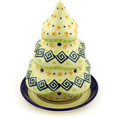 Polish Pottery Christmas Tree Candle Holder 8&quot; Greek Daisies