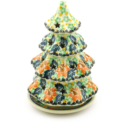 Polish Pottery Christmas Tree Candle Holder 8&quot;