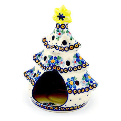 Polish Pottery Christmas Tree Candle Holder 8&quot;