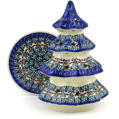 Polish Pottery Christmas Tree Candle Holder 8&quot;