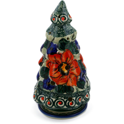 Polish Pottery Christmas Tree Candle Holder 8&quot; Havana UNIKAT