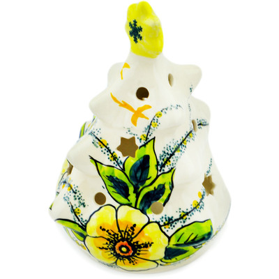 Polish Pottery Christmas Tree Candle Holder 8&quot; Hawaii Sunshine UNIKAT