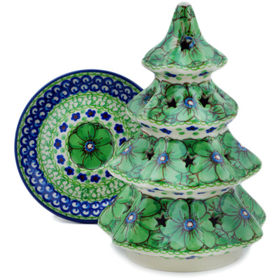 Polish Pottery Christmas Tree Candle Holder 8&quot; Key Lime Dreams UNIKAT