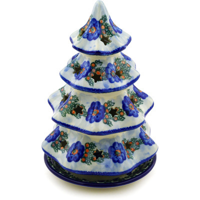Polish Pottery Christmas Tree Candle Holder 8&quot; Latice Daisy UNIKAT