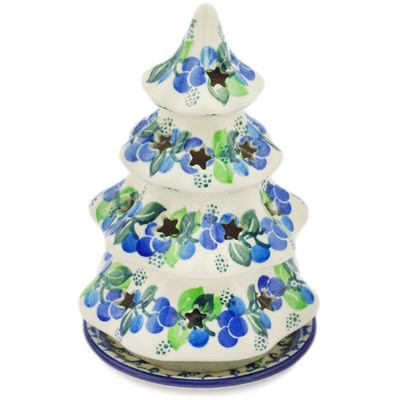 Polish Pottery Christmas Tree Candle Holder 8&quot; Limeberry