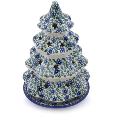 Polish Pottery Christmas Tree Candle Holder 8&quot; Lobelia Vines