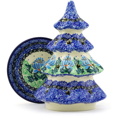 Polish Pottery Christmas Tree Candle Holder 8&quot; Lotus Flower UNIKAT