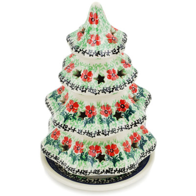 Polish Pottery Christmas Tree Candle Holder 8&quot; Maraschino