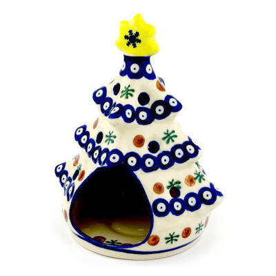 Polish Pottery Christmas Tree Candle Holder 8&quot; Mosquito