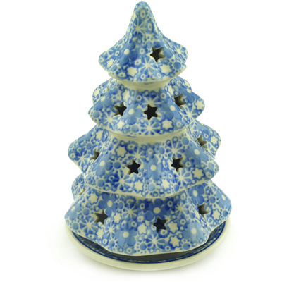 Polish Pottery Christmas Tree Candle Holder 8&quot; Motley Flowers