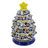 Polish Pottery Christmas Tree Candle Holder 8&quot; Orange And Blue Flower