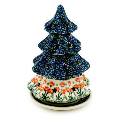Polish Pottery Christmas Tree Candle Holder 8&quot; Peach Spring Daisy