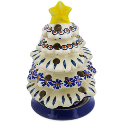Polish Pottery Christmas Tree Candle Holder 8&quot; Peacock
