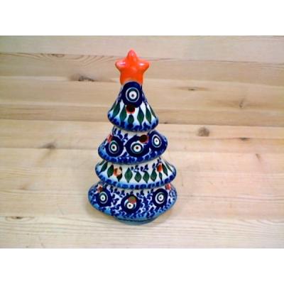Polish Pottery Christmas Tree Candle Holder 8&quot; Peacock Vines UNIKAT