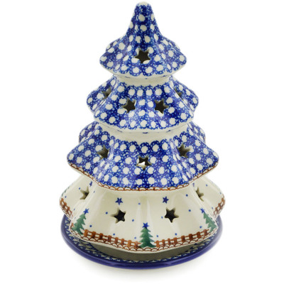 Polish Pottery Christmas Tree Candle Holder 8&quot; Pocono Pines