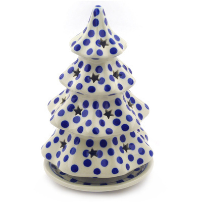 Polish Pottery Christmas Tree Candle Holder 8&quot; Polka Dot Delight