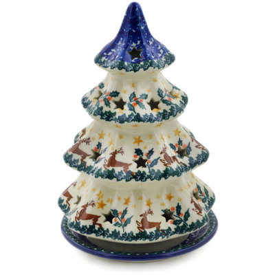 Polish Pottery Christmas Tree Candle Holder 8&quot; Prancing Reindeer