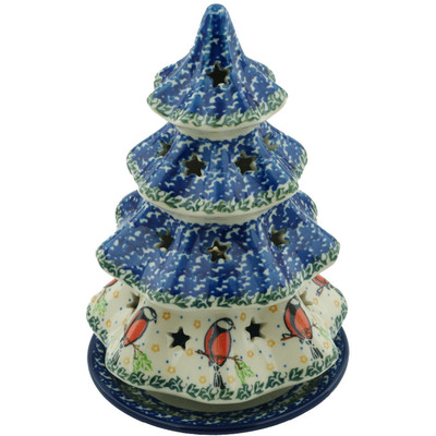 Polish Pottery Christmas Tree Candle Holder 8&quot; Redbird On A Wire