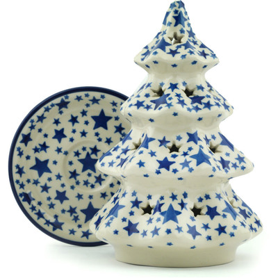 Polish Pottery Christmas Tree Candle Holder 8&quot; Starlight