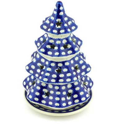 Polish Pottery Christmas Tree Candle Holder 8&quot; Stepping Stones