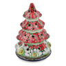 Polish Pottery Christmas Tree Candle Holder 8&quot; Sweet Red Petals UNIKAT