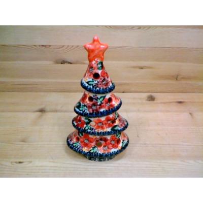 Polish Pottery Christmas Tree Candle Holder 8&quot; Warm Flowers UNIKAT