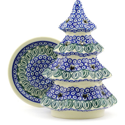 Polish Pottery Christmas Tree Candle Holder 8&quot; Watermelon Patch