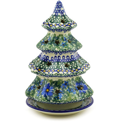 Polish Pottery Christmas Tree Candle Holder 8&quot; Wild Diamonds UNIKAT