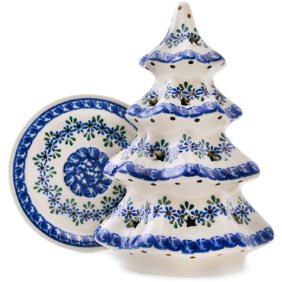 Polish Pottery Christmas Tree Candle Holder 8&quot; Wildflower Garland