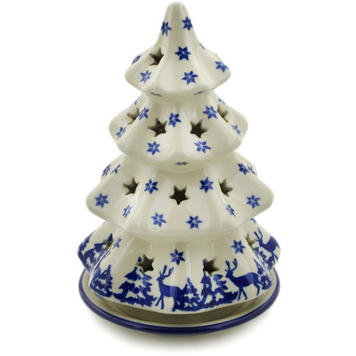 Polish Pottery Christmas Tree Candle Holder 8&quot; Winter Deer