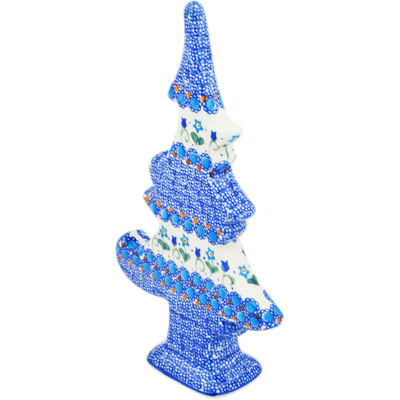 Polish Pottery Christmas Tree Figurine 12&quot; Blue Tulip Garden UNIKAT