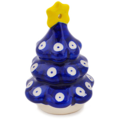 Polish Pottery Christmas Tree Figurine 3&quot; Lovely Blue Eyes