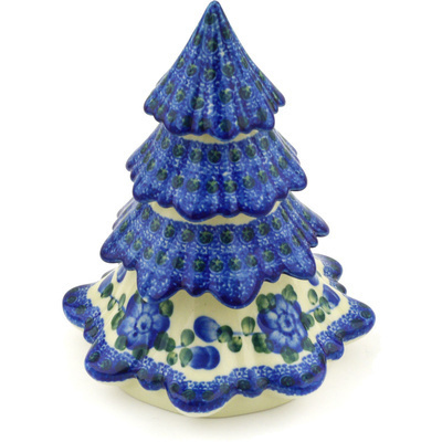 Polish Pottery Christmas Tree Figurine 5&quot; Blue Poppies